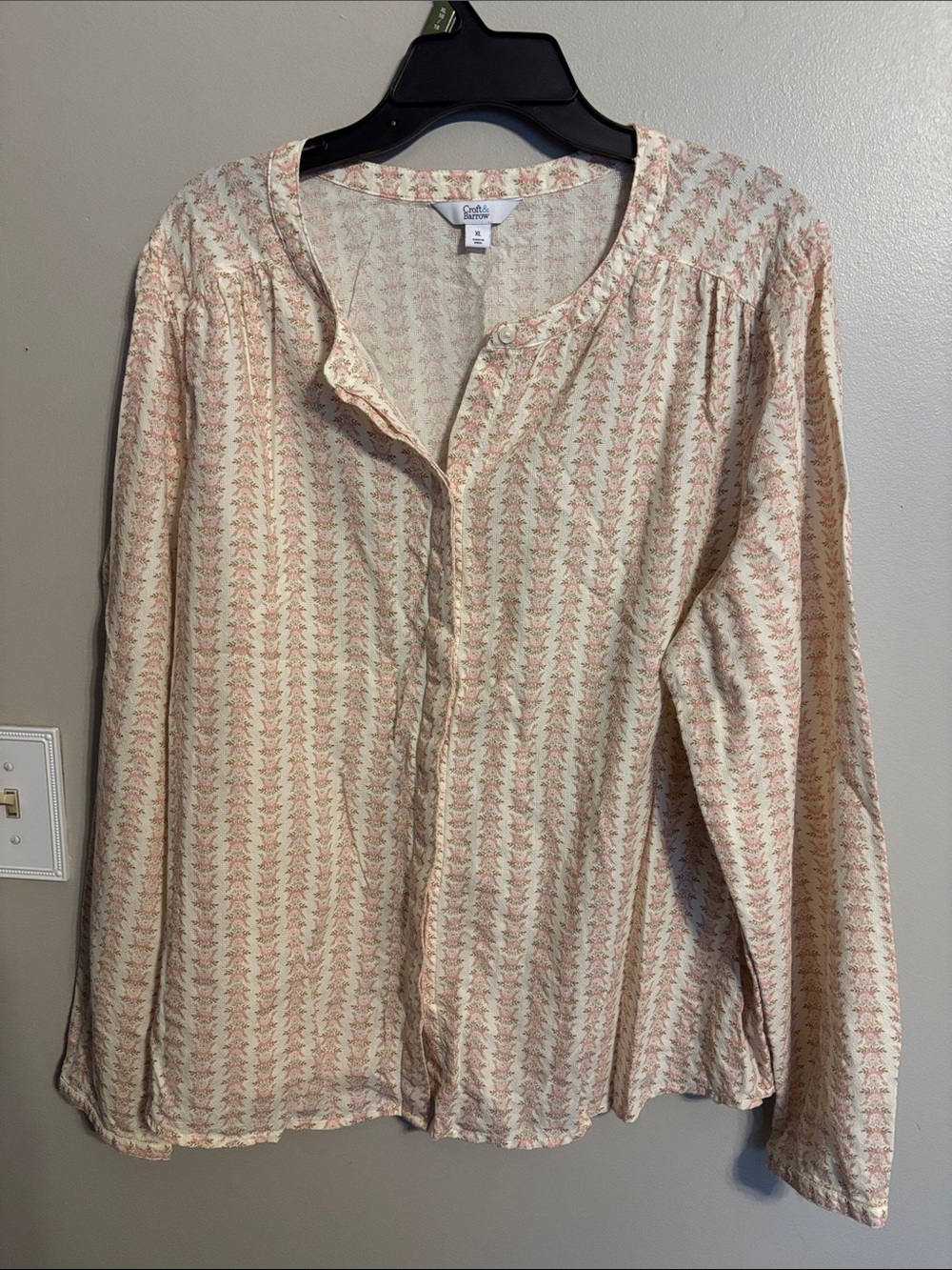 croft & barrow Cream Blouse with Pink/peach Print